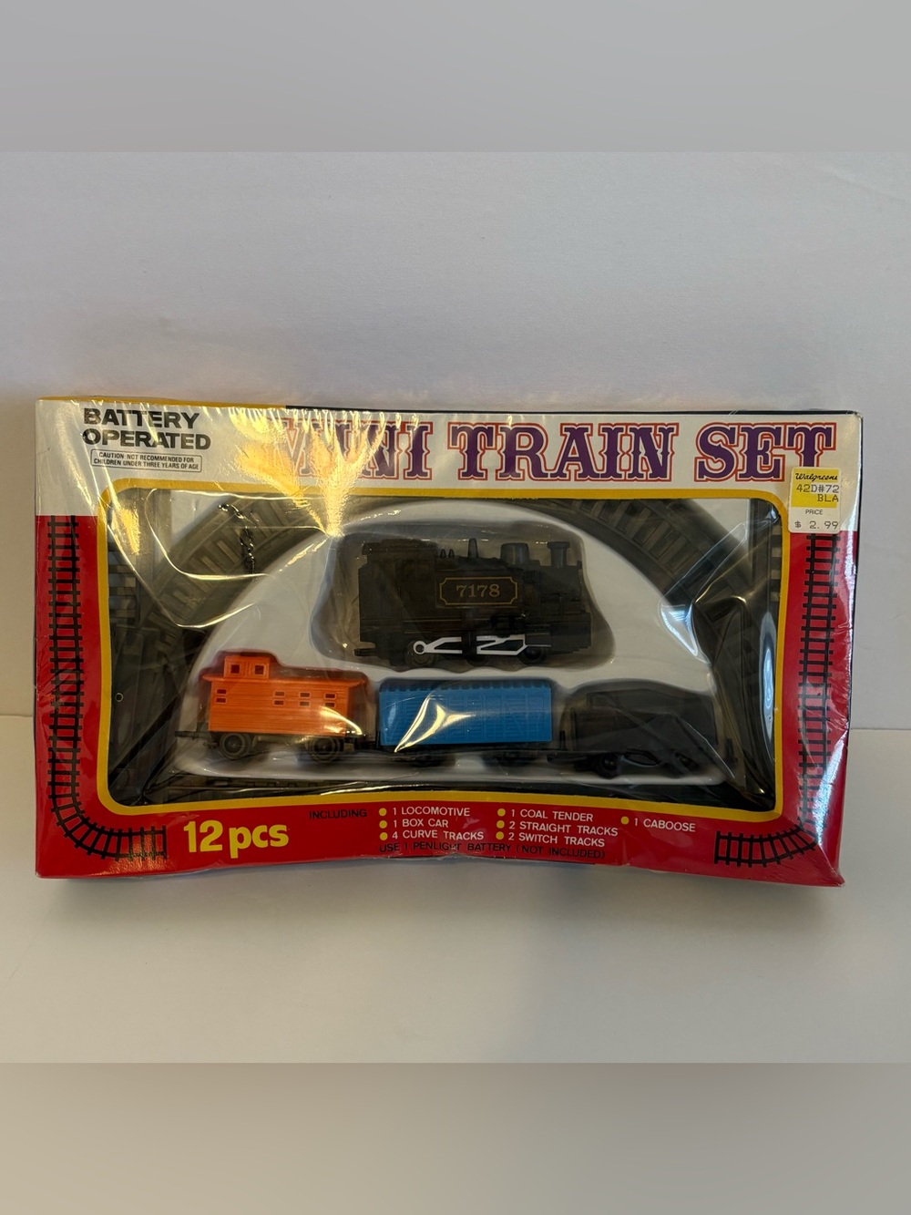 Battery Operated Kids Train Set - Black Locomotive with Orange & Blue Cars